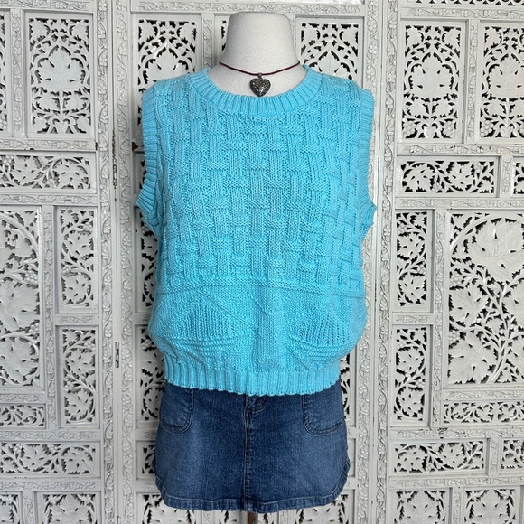 native america Sweaters - Vintage Deadstock‎ Blue Chunky Sleeveless Sweater Vest Sz Medium